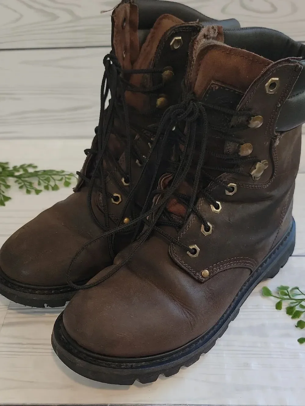 Western Chief Leather Men's Brown Lace-Up Work Boots Size 8.5
